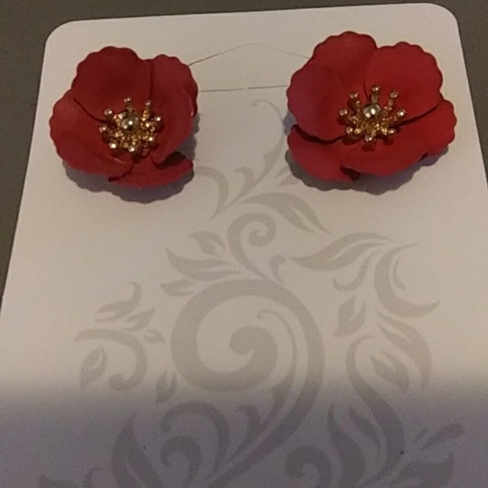 Red Metal Flower‎ Earrings